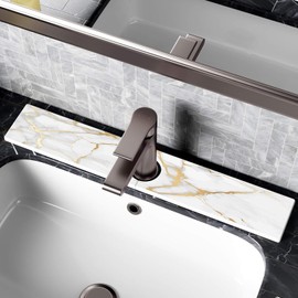 Mrcrypos Stone Faucet Mat for Kitchen Sink, 23.6" Fast Drying Sink Splash Guard White Marble Diatomite Mat Around Faucet Absorbent Stone Tray for Kitchen Bathroom Counter