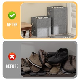 FHSQX 4 Pack Shoe Organizer for Closet,Foldable Shoe Organizer,Fits up to 48 Pairs,Storage Containers with Bottom Support for Shoes (Dark Grey, (16.5 * 12.6 * 9.5) x4)