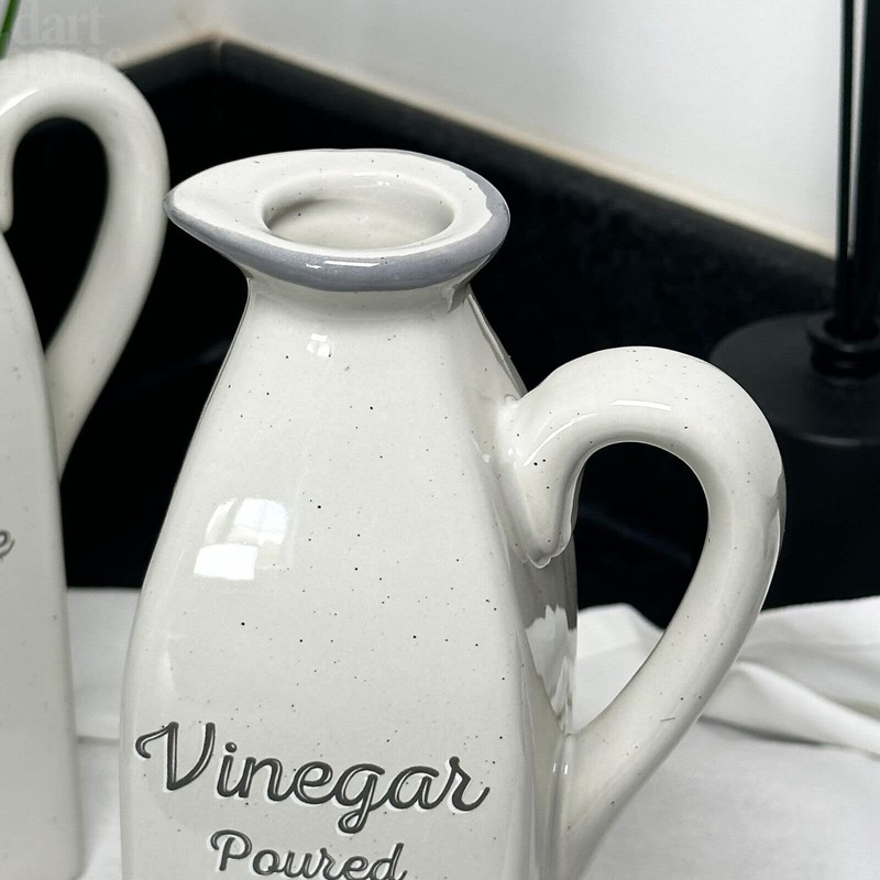 Ceramic Oil and Vinegar Bottle Set Speckled Grey Table Kitchenware
