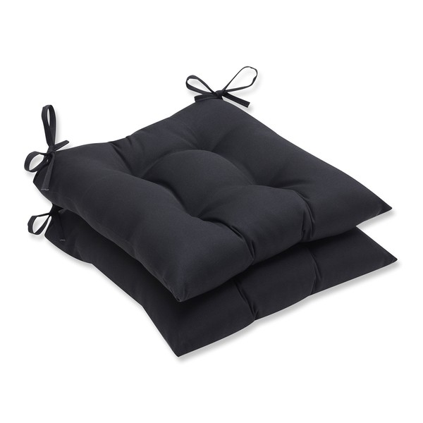 Pillow Perfect Outdoor/Indoor Fresco Tufted Seat Cushions (Square Back), 19" x 18.5", Black, 2 Pack