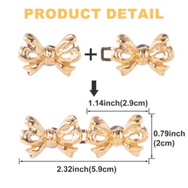 Mxxipp 2 Sets Bow Waist Tightener Button for Women, No Sewing Adjustable Jeans Waist Pin Button, Detachable Alloy Bowknot Jeans Clip Buckles for Pants Shirt Dress Waist Too Loose Big- Gold