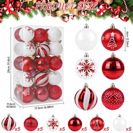 Christmas Ornaments Balls - 30 Pcs 2.4 Inch Shatterproof Plastic Christmas Balls Sets, Red & White Small Christmas Tree Balls Hanging Ornaments for Holiday Wreath Party Christmas Tree Decor