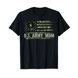 Vintage U.S Army Mom With Camo American Flag Veteran Gift T-Shirt