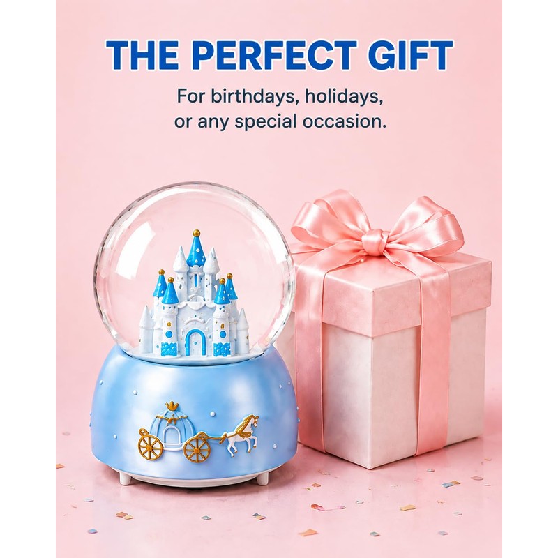 Snow Globe, Castle Musical Snowglobe with Automatic Snowfall (Blue)