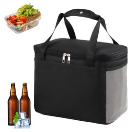 16L Foldable Black Thermal Bag Cool Box Portable Ice Bag Foldable 25 x 15 x 18 cm Thermal Bag Picnic Bag Easy to Clean Suitable for Office, Camping, Travel, Picnic