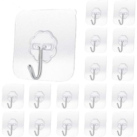 Alayaglory Transparent Adhesive Hooks 30 lb(Max), Waterproof and Oilproof Reusable Seamless Hooks, Heavy Duty Wall Hook for Kitchen Bathroom Office (8 Pack) Transparen