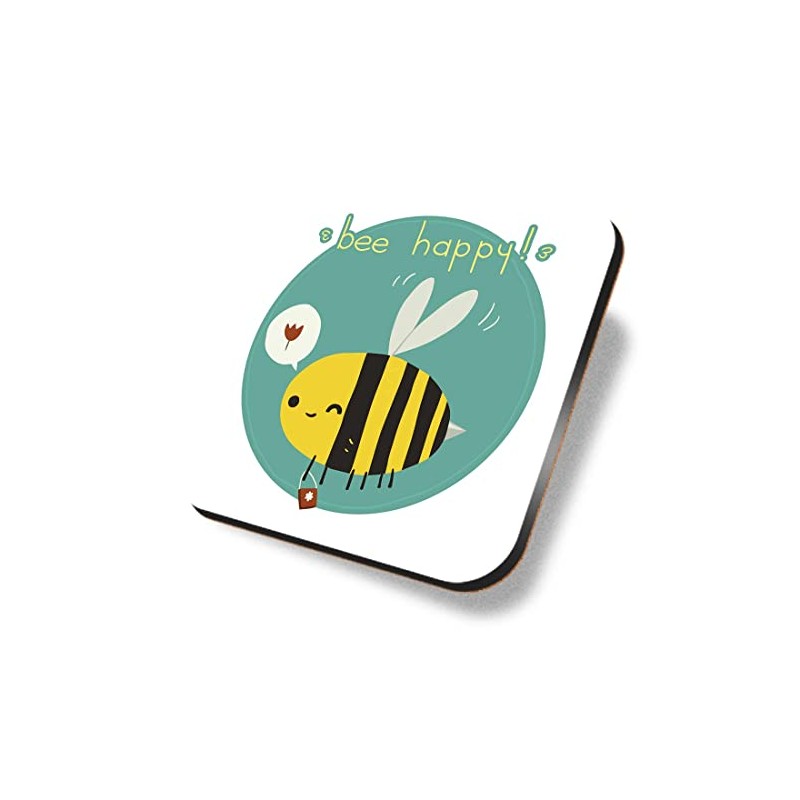 1 x Square Coaster - Bee Happy Cute Funny Fun