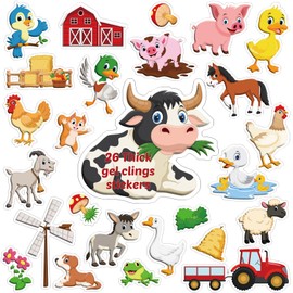 Seenelling 26 Pcs Farm Animal Gel Clings Thick Farm Window Gels Decals Reusable Animal Stickers Removable Jelly Cow Chicken Pig Duck Stickers Decorations for Window Refrigerator Classroom Party Decor