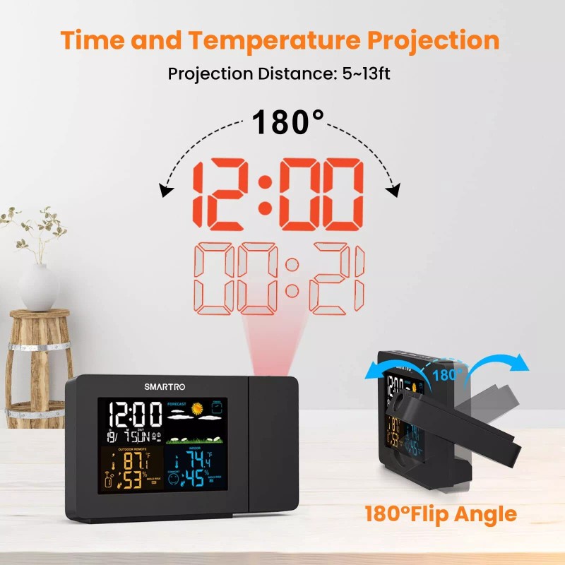 SMARTRO SC91 Projection Alarm Clock for Bedrooms with Weather Station,