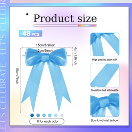 Canlierr 48 Pcs Pink Tie Bows Pastel Satin Ribbon Bows with Twist Tie Craft for Gift Wrapping Wedding Birthday(Blue,4.7 x 7.1 Inch)