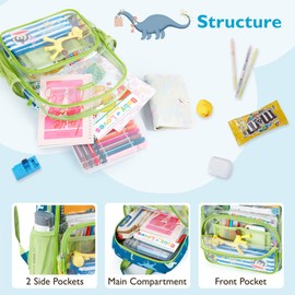 mommore Clear Backpack Heavy Duty Clear Bookbag for Kids 15 Inch See Through Backpack Dinosaur Transparent Bag for Boys