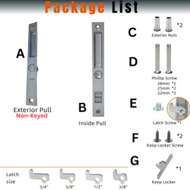 T-HAKEN Sliding Glass Door Set, 6-5/8", Silver - Patio Door Handle Replacement Thick Used on Both Left and Right-Handed. (No Keyed)