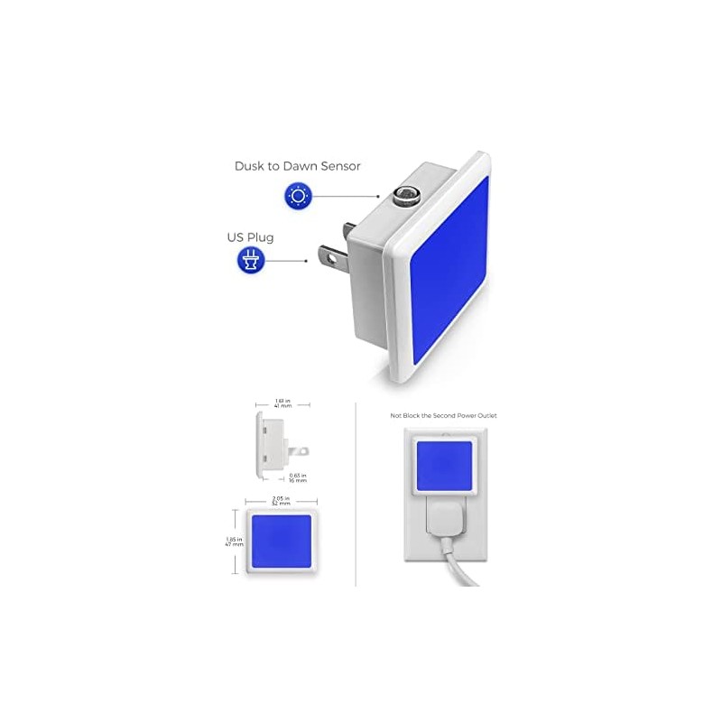L LOHAS LED Blue Night Lights Plug into Wall 2-Pack,