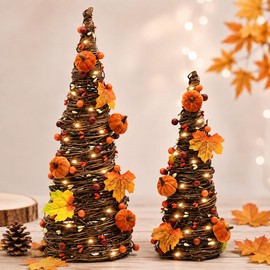 Lighted Fall Table Tree, Pumpkin Tabletop Decor for Thanksgiving Home