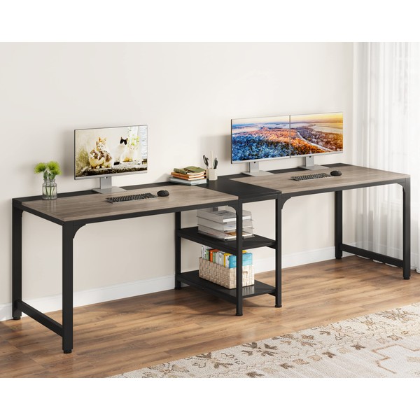 Tribesigns 90.55'' 2 Person Desk with Storage Shelves, Double Computer