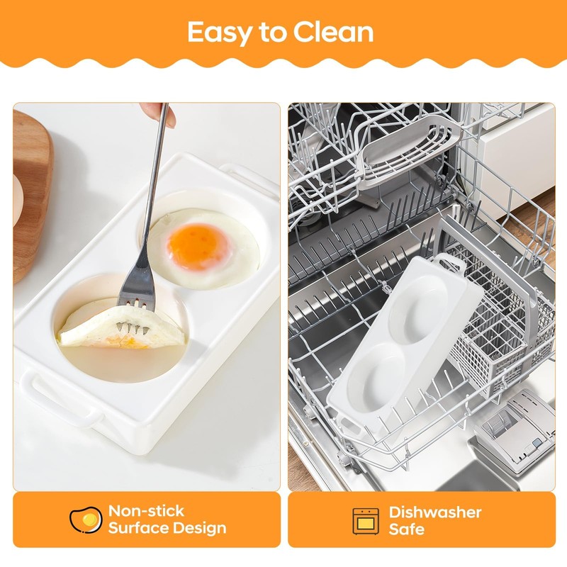 Ceramic Microwave Egg Cooker, BPA-Free 2-Cavity Egg Poacher