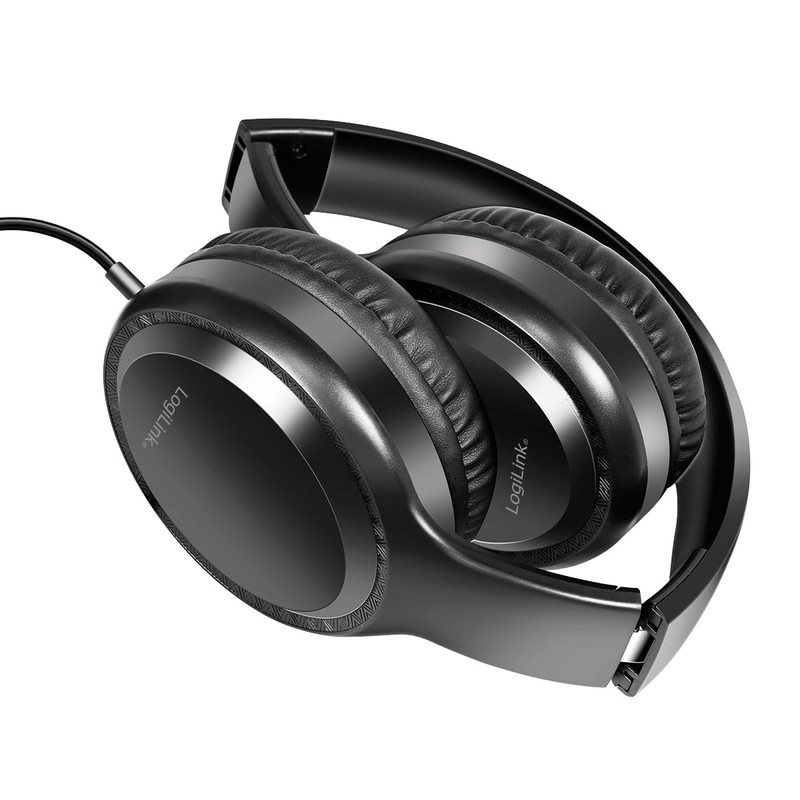 LogiLink Stereo Headset with Microphone, Adjustable and Foldable, Connection via
