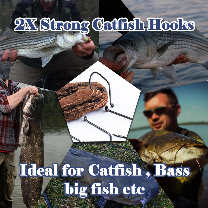 FishTrip Catfish Hooks Big River Hooks, 50pcs Live Cut Bait