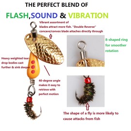 Trout Spinners, Fly Trout Fishing Lures for Bass Salmon Pike, Fishing Spinner Kit Smallmouth Bass Lures with Brass Spinner for Lake River Fishing (Style A-0.1oz/5PCS)