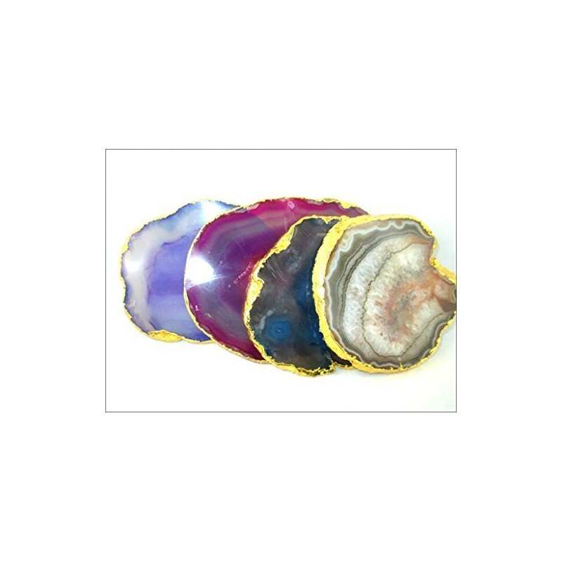 Jet International Set of 4 (four) Gold Plated Agate Slice