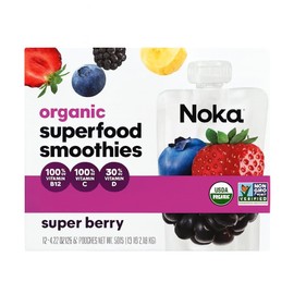 Noka Organic Superfood Fruit Smoothie Pouches – Super Berry (12 Count) | Vegan, Gluten-Free, Dairy-Free, No Added Sugar | Plant Protein & Flax Seed Healthy Snack