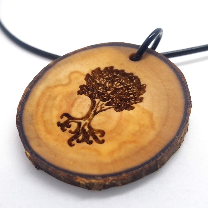 Oak Tree Wooden Pendant Necklace, Celtic Symbol Tree Slice Jewelry