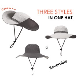 Waterproof Bucket Rain Hat for Women Wide Brim Reversible UPF50+ Cowboy Sun Embroidery Hat Men Packable Soft Floppy Beach Hat Light Grey