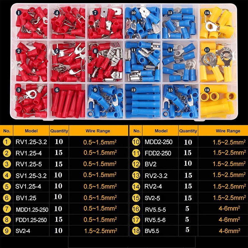 Voyzdx Kit de Terminales Eléctricos 200PCS Aislados, Doble Macho/Hembra Crimp