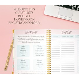Wedding Planner - Designed in the USA, Hardcover, Gold Foil, Gold Metal Corner Protectors, Gold Metal Spiral Binding, Tabbed Sections, Storage Pockets, and a 52-Week Undated Calendar, White