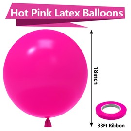 Bezente Hot Pink Balloons 18 Inch - 30 Pack Large Thick Pink Balloons Big Round Hot Pink Latex Balloons for Wedding Baby Shower Valentine's Day Birthday Party Backdrop Decorations