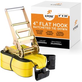 Ratchet Straps Heavy Duty - 4 Inch x 30 Foot Tie Down Straps Ratchet Operated with Flat Hooks - Ratcheting Torque Moving Straps for Truck Bed and Car Cargo - Kayak and Motorcycle Tie Down Straps