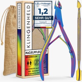 KLINGENHELD® Precise Cuticle Nippers with 1 Cuticle Pusher - Very Smooth & Extra Sharp - Includes Travel Case Made of Cotton 100% Plastic-Free & Sustainable - Cuticle Scissors, Cuticle Cutter