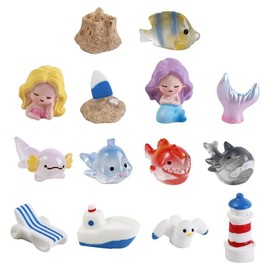 Kopida 14 Pcs Ocean Mini Figurines Resin Mermaid Seagull Fish Miniature Figurines Tiny Resin Ornaments for Fish Tank Fairy Garden Accessory Dollhouse Decor