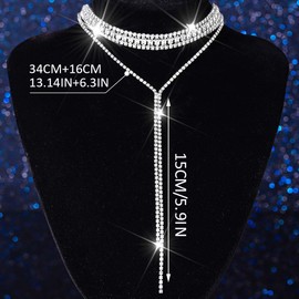 Unicra Silver Rhinestone Necklace Diamond Choker Necklaces Formal Bridal Prom Fashion Costume Jewelry Necklace for Women (Silver)