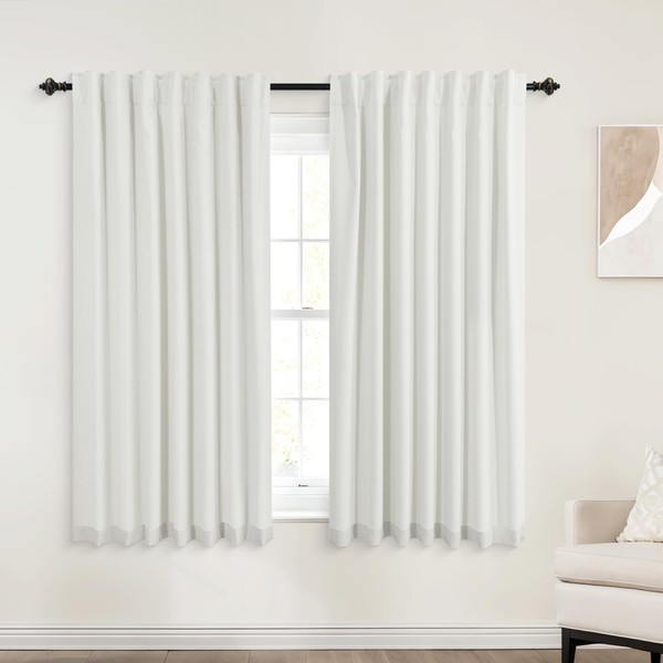 KOUFALL Short Curtains for Bathroom Windows,100% Blackout Linen Boho Warm