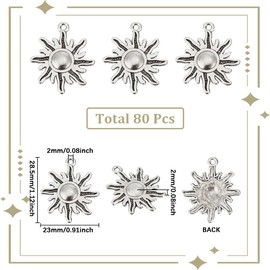 SUNNYCLUE 1 Box 80Pcs Silver Sun Charms Sunburst Charm Bulk Celestial Metal Alloy Antique Vintage Weather Sky Sunshine Charm for Jewelry Making Charms DIY Keychain Bracelet Earrings Necklace Crafting