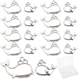 SUNNYCLUE 1 Box 80Pcs 2 Style Whale Bezel Charms Alloy Open Back Bezel Pendants for Bracelet Necklace Earrings Jewellery Making, Silver