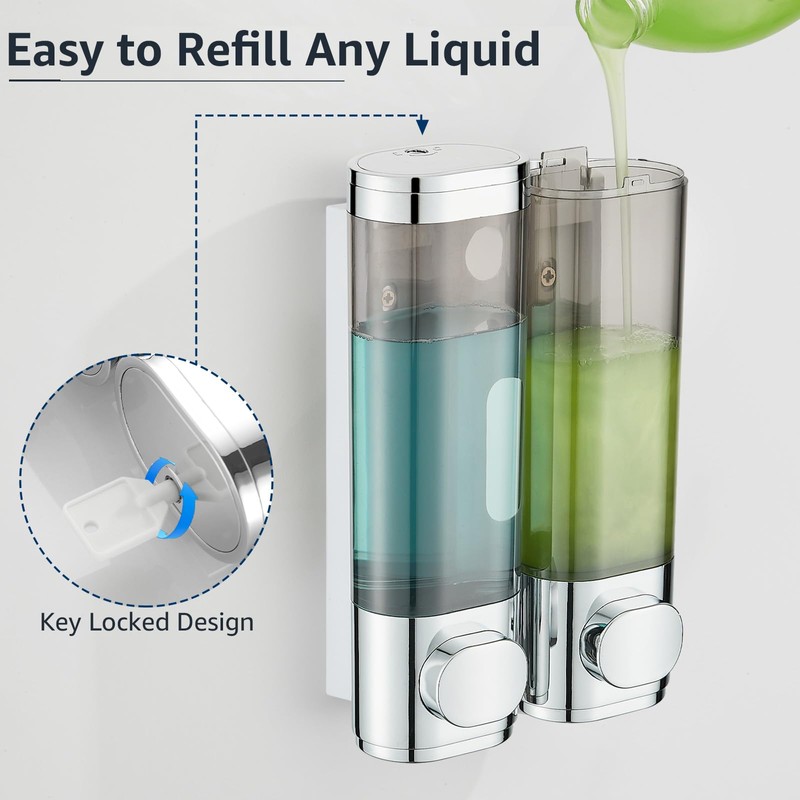 Pollock Wall Mounted Soap Dispenser, 300ml x 2 Shampoo and