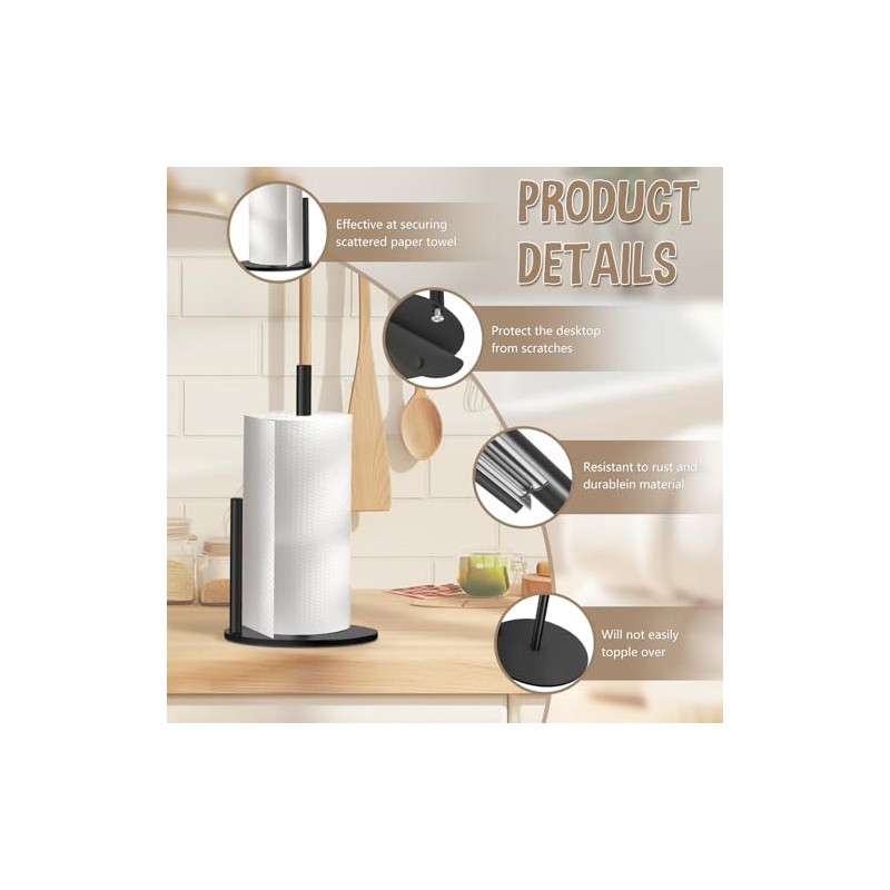 Stainless Steel Kitchen Roll Holder, Non-Slip & Waterproof, with Anti-Roll