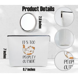 Funny Make Up Bags for Women, Makeup Bag with Mirror, It's Too Peopley Outside, Canvas Bag Cosmetic Travel Bags Toiletry Pouch Gift, Wedding Birthday Gifts for Girl Sister Mom Friends Female-14