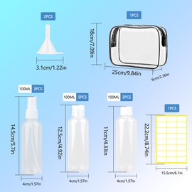 Roosea 10Pcs Travel Bottles for Toiletries 100ml Travel Containers for Toiletries Clear Travel Bottles Set Refillable Empty Cosmetic Bottles for Travel Makeup with Labels Funnel and Storage Bag
