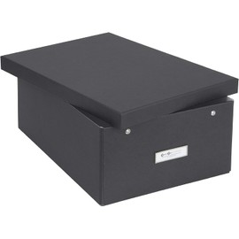 Bigso Box of Sweden Karin Collapsible Storage Box with Labelframe for Easy Identification - Simple Assembly Without Tools - Decorative Storage Boxes with Lids - 8.9in x 12.4in x 5.4in - Dark Gray