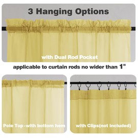 Chyhomenyc Mustard Yellow Sheer Valances for Windows - Light Filtering Small Kitchen Curtains, Short Top Window Treatment Decor for Living Room Bathroom Basement, 42Wx14L inches, 2 Pack