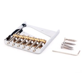 Musiclily Pro 54mm Guitar Telecaster Bridge Assembly with 6 Brass Saddles for Tele Style, Chrome