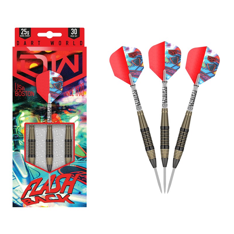 DW Flashback 25g Black Steel Tip Darts, Precision Balanced, Accurate,