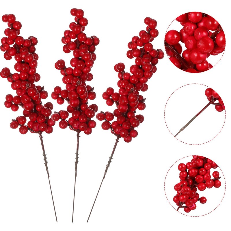 SMEILEE Christmas Red Berry Twig Stem, 12 Pack Artificial Burgundy