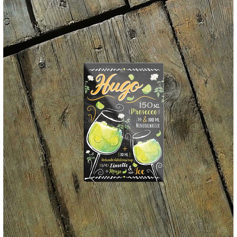 schilderkreis24 Hugo Cocktail Recipe Magnet Alcohol Spirits Decorative Fridge Magnet