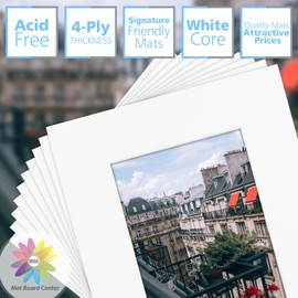Mat Board Center, Pack of 10, 8x10 for 5x7 Color Mats - Bevel Cut, Acid Free, 4-ply Thickness, White Core - for Pictures, Photos, Framing, Off White
