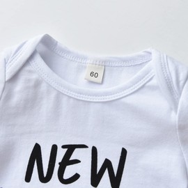 Derouetkia Newborn Baby Boy Clothes Letter Print New to The Crew Romper + Little Man Pants + Hat 3Pcs Outfit, White, 6-9 Months