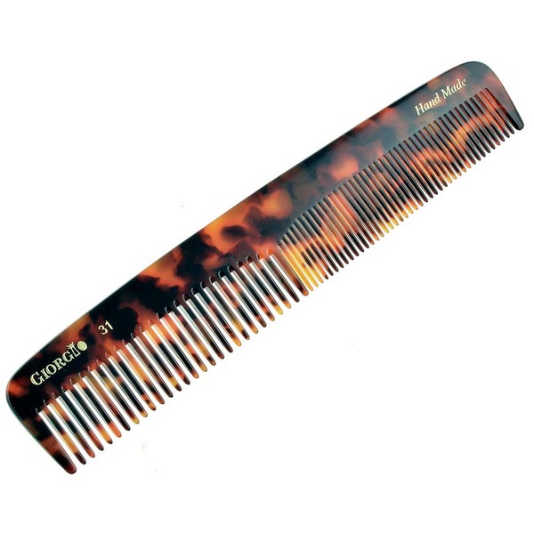 Giorgio G31 7" Hand Made Course/Fine Teeth Flexible Comb Long. Hand-Made of quality Durable Cellulose , Saw-cut and Hand Polished. (Tokyo) (2-Pack)